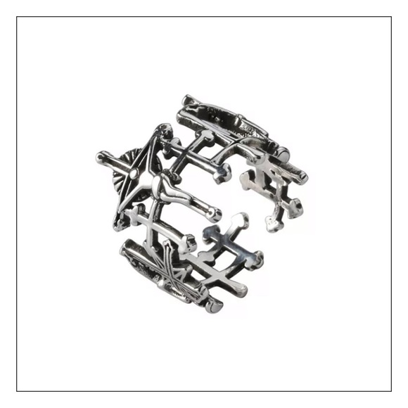 SILVER Adjustable Crucifixion Jesus Brutalist Style Ring - Picture 2 of 5